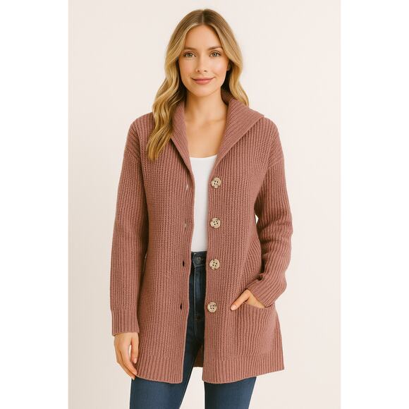 Lillusory Chunky Knit Long Sleeve Cardigan Open Front Mauve Brown Small Cozy - Picture 1 of 10